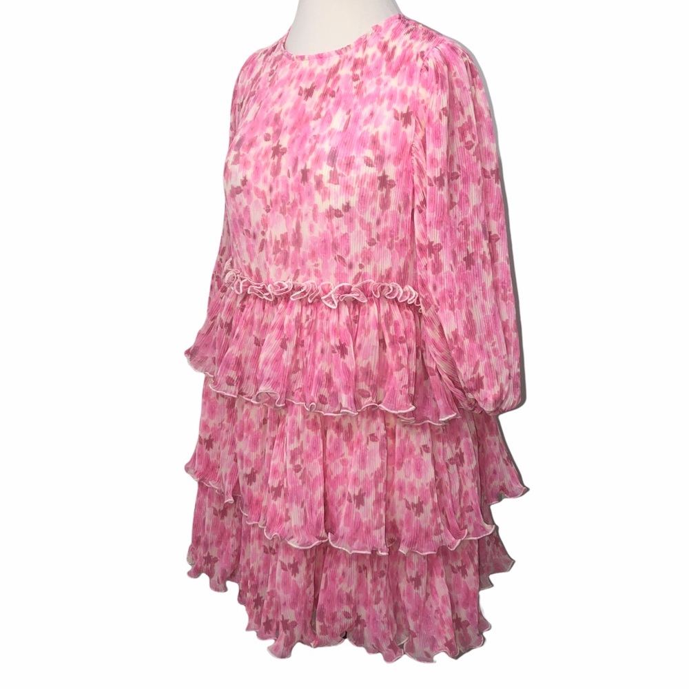 Ganni Georgette Tiered Pink Mini Dress Size 36/4 - Picture 4 of 9
